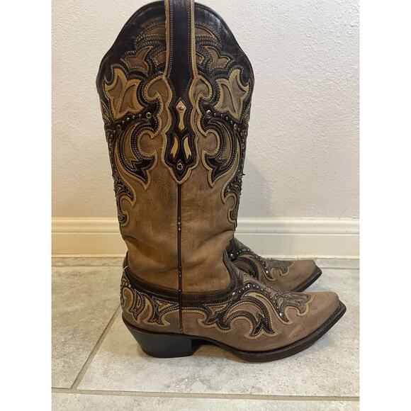 Corral Boots Shoes - "Corral Women Style G1185 Brown & Dark Brown Embroidered Cowboy Boots 8"